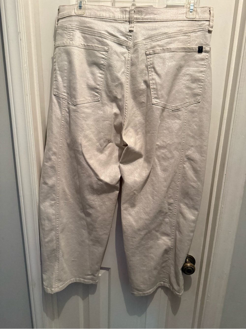 Cream Gold Shimmer High-Waist Straight Leg Jeans Size 14 - Picture 5 of 7